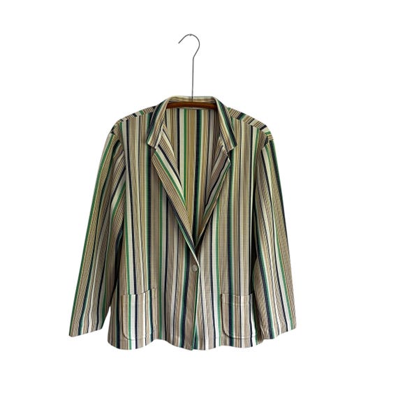 Vintage 70s 80s Mod Striped Blazer Jacket. Boho Striped Poly Blazer Coat. Hippie Boho Casual Blazer Jacket.