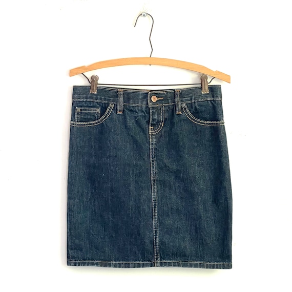 Vintage Old Blue Denim Mini Skirt. Dark Jean Skirt. Pockets. Pencil Mini Skirt. Dark Blue Denim. Low Waist. Y2K. 2000s. 00s.