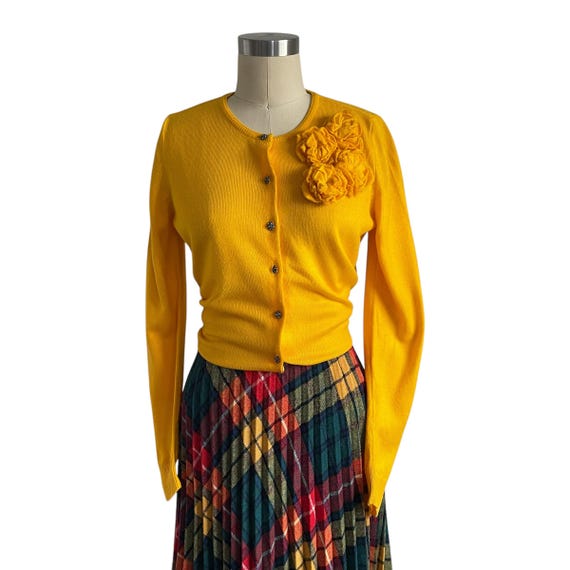 Vintage 70s 80s Plaid Pleated Midi Skirt. Tartan Plaid Pleated Skirt. Red. Green. Yellow. 70s Vintage Plaid Skirt. Dark Academia Plaid Skirt