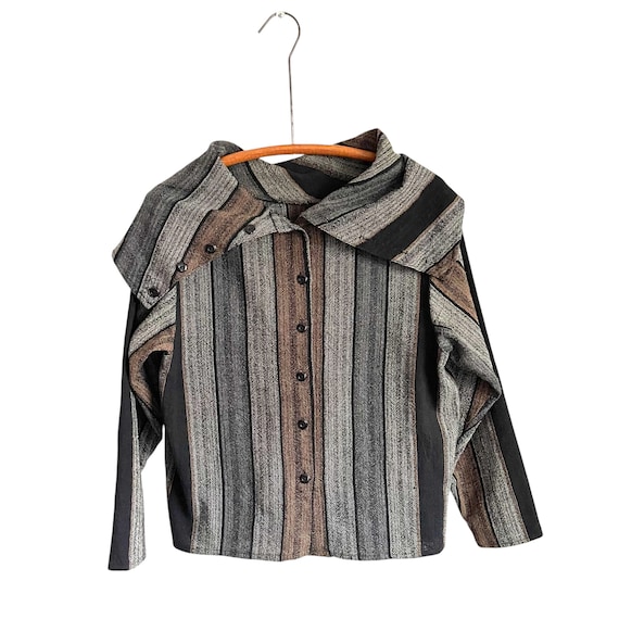 Vintage 80s Striped Cardigan Jacket Top. Cowl Neck Striped Button-Up Blouse. Mod Dark Academia Shirt Top Blouse. Preppy Mod Top. 80s 90s.