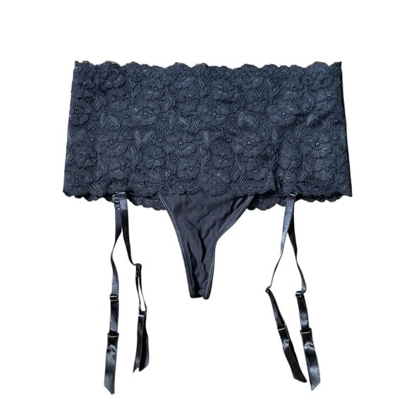 Vintage 00s 90s Y2K Punk Glam Undies. Mod Secret Treasures Black Lace Garterbelt Underwear. Dark Lace Garter Belt Thong. Y2K. 2000s. 00s.