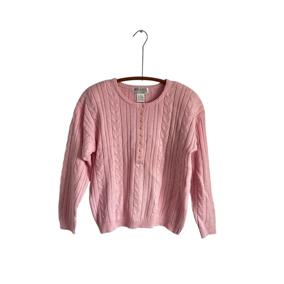 Vintage Gloria Vanderbilt Pink Cable Knit Sweater. American Royal Soft Pink Pullover Sweater Top. Cottagecore Top. 90s. Y2K. 1990s. 2000s.