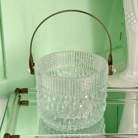 Vintage 60s Crystal Ice Bucket. Vintage Ice Bucket. Glass Ice Bucket. Vintage Teardrop Barware. Crystal Barware Ice Bucket. 50s 60s Glass.