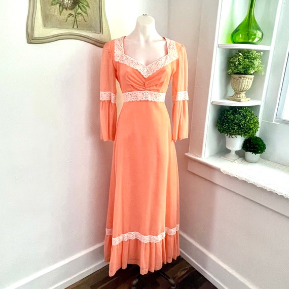 Vintage Cottagecore Prairie Dress. 60s 70s Maxi Dress. Hippie Boho Prairie Maxi Dress. Bell Slv Maxi Dress. Cottagecore Prairie Maxi Dress.