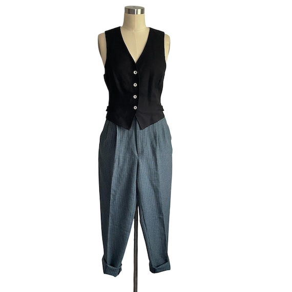 Vintage 80s Plaid High Waisted Pleated Trousers. High Waist Tapered Plaid Pants. Dark Academia Pants. Vintage Plaid Dress Pants Trousers.