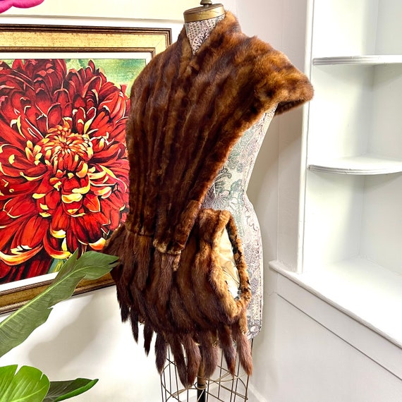 Vintage Reddish Brown Mink Stole. Mink Muff. Stri… - image 10