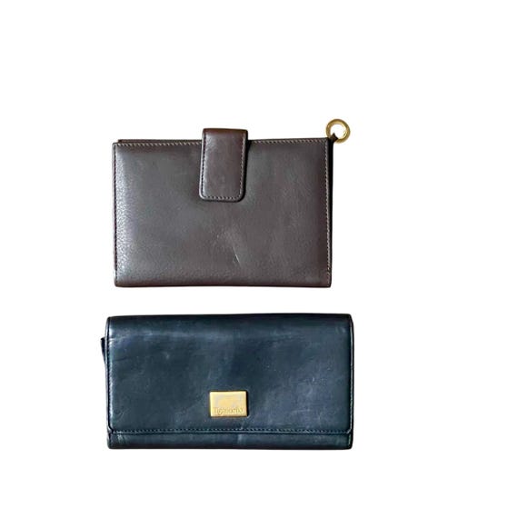 Vintage Genuine Leather Wallets. Princess Gardner Brown Vertical Wallet. Tignanello Black Horizontal Wallet. Sold Separately. Mixed Eras.