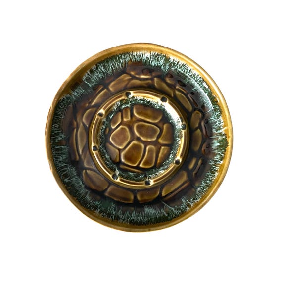 Vintage MCM Ceramic Turtle Ashtray: Drip Glazed Pottery, 60s Mod Decor