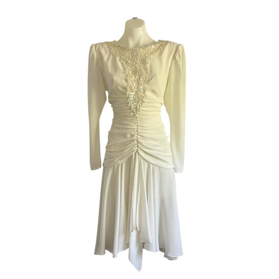 Vintage Abby Kent Sequin Dress, Ivory Ruched Cocktail Gown