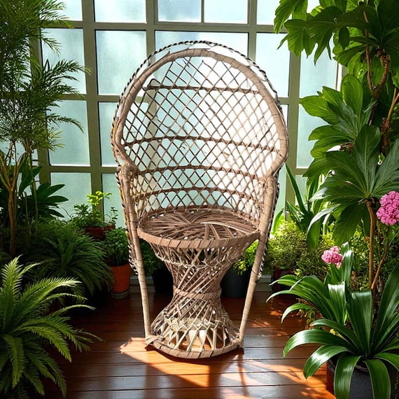 Vintage Peacock Wicker Plant Chair; Boho Decor, Bohemian, Gypsycore, Prairiecore, Garden, Cottage Decor.