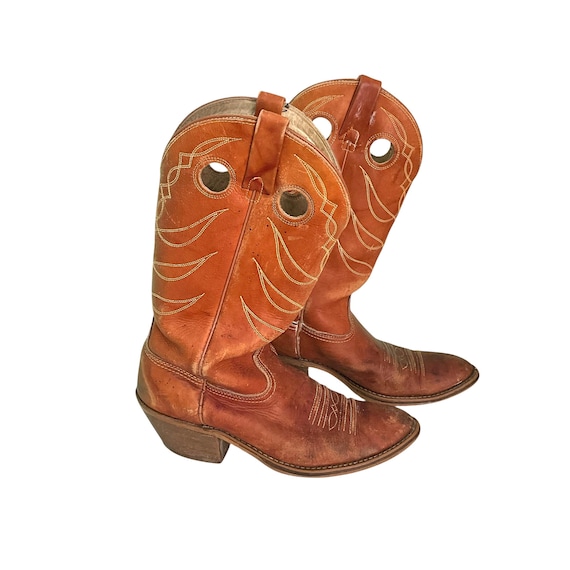 Vintage Brown Leather Cowboy Boots. Camel Brown Pointed Toe Western Boots. Unisex Boots. Boho Hippie Western Boots. 60s. 70s. 1960s. 1970s.