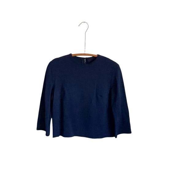 Vintage 50s 60s Navy Wool Blouse. Womens Casual Wool Shirt. Long Slv Pullover Shirt. Crew Neck. Business Casual Mod Blouse. 50s 60s Shirt.