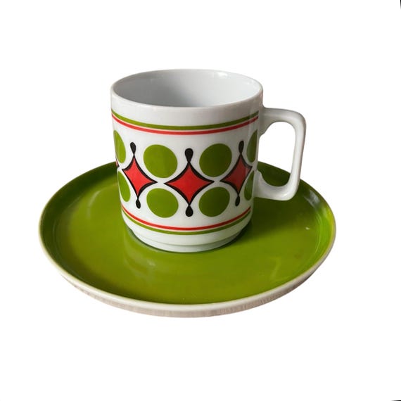 Vintage German Vohenstrauss Tea Cup and Plate Set: Mod Green Bavaria