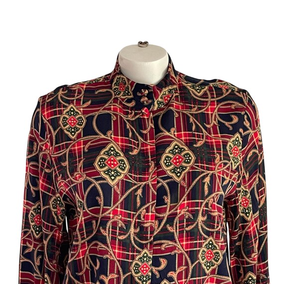 Vintage Talbots Plaid Baroque Button-Up Blouse: Size 20, Rayon Blend