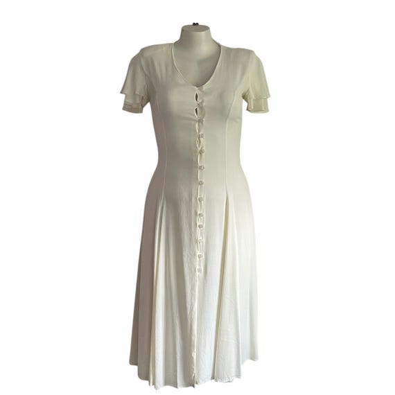 Vintage Ivory Cottagecore Dress: Rayon Blend, Button-Up Maxi, Size 14