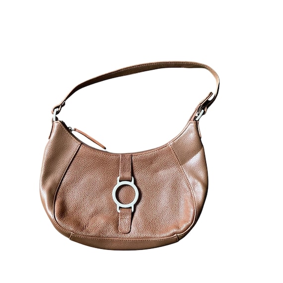 Vintage Mossimo Leather Satchel Bag. Soft Brown Leather Top Handle Bag.  Designer Handbag. Zipper. Baguette. Preppy Mod Bag. 90s Y2K. 00s.