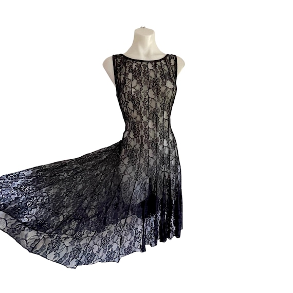 Vintage Gothcore Black Floral Lace Dress. Dark Lacy Sleeveless Whimsigoth Dress. Back Zipper. Witchcore. Gothic. 90s Y2K. Black Lace Dress.