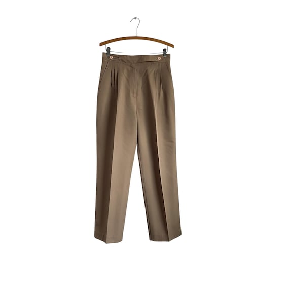 Vintage 70s Mod Secretary Slacks Tapered Pants. Pleated Two-Button Trousers. Button Wrap Waist. 60s. 70s. 80s. Womens Casual Dress Pants.