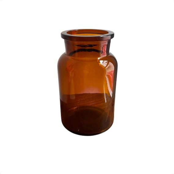 Vintage Amber Glass Apothecary Jar. Antique Amber Brown Container. Made in Belgium. No Lid. Witchcore. 50s. 60s. 70s.