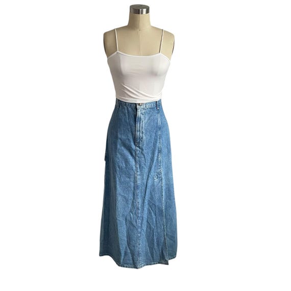 Vintage St. John's Bay Blue Denim Maxi Skirt. Long Blue Jean Skirt. Pocket. Leg Split. Chambray Blue Denim Maxi Skirt. Market Casual Skirt.