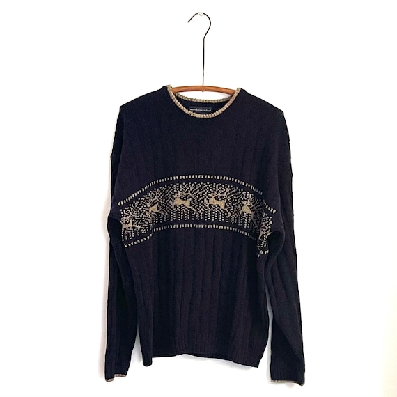 Vintage Northern Isles Sweater. Dark Christmas. Caribou Knit Sweater. Grunge. Indie. Crew Neck. Fair Isle Sweater. 80s 90s Y2k. Pullover.