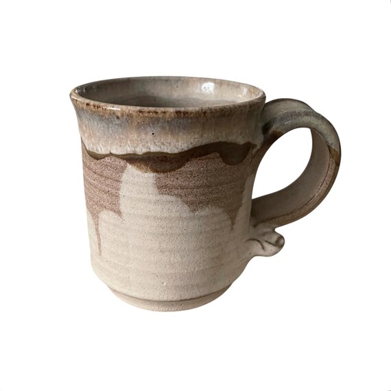 Vintage Machulis Pottery Mug: Beige Brown Textured Ceramic Coffee Cup