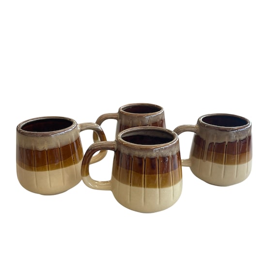 Vintage Drip Glaze Mugs. Ombre Drip Glaze Coffee Tea Mugs. Vintage Drip Glaze Mugs. Cottagecore Pottery Mugs. Stoneware Mugs. Set of (4).