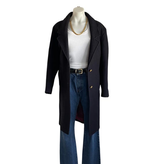 Vintage 90s Black Wool Trench Coat - Preppy Mod Blazer