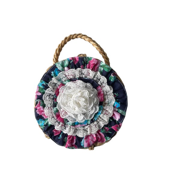 Vintage Straw Basket Box Purse. Floral Grandmacore Straw Purse. Cottagecore Granny Basket Purse Bag. Cottagecore Market Purse. 70s 80s Bag.