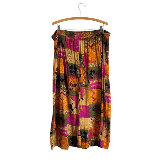 Vintage Boho Hippie Patchwork Midi Skirt. Earth Girl Aesthetic Maxi Button-Down Skirt. Urban Bohemian Maxi Skirt. Hippiecore. 80s. 90s. 00s.