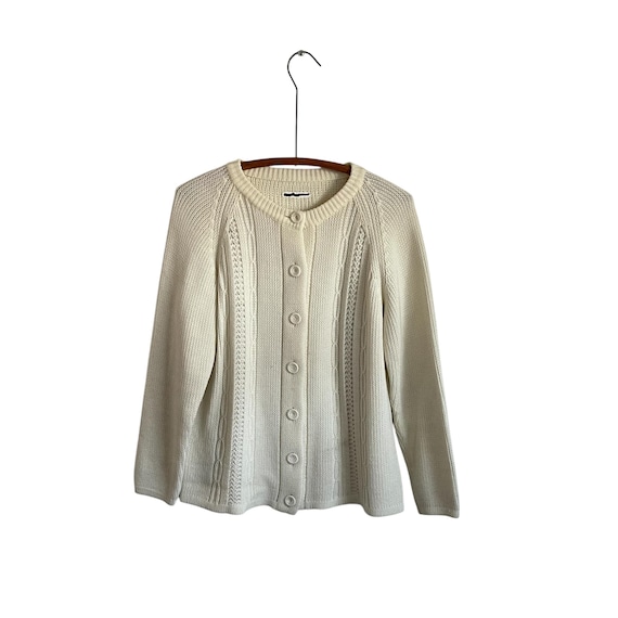 Vintage Cream White Knitted Cardigan. Cream Cable Knit Cardigan Jacket. Cottagecore Cardigan Sweater.  Mod Womens Casual Cardigan. 60s 70s.