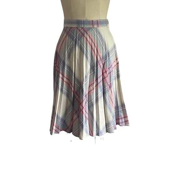 Vintage Plaid Pleated Skirt: Summer/Fall Pastels, Fitted Waist, Lightweight, Mid Length, Light Academia, Coquette Girl.