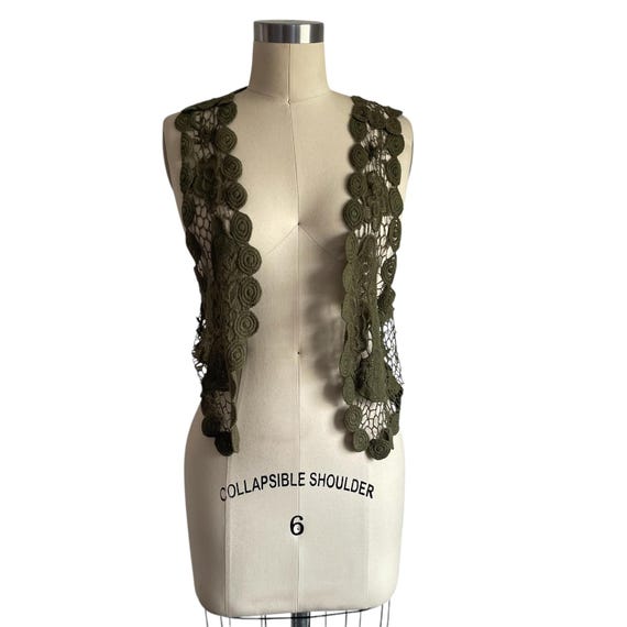 Vintage Mudd Dark Forest Green Embroidered Shrug Vest. Dark Green Honeycomb Knit Bolero Jacket. Mesh Knit. Boho. Hippie. Whimsigoth. Y2K.