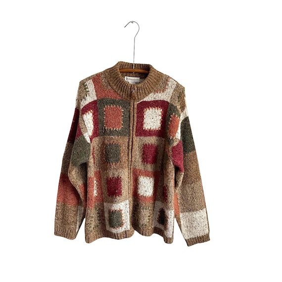 Vintage Patchwork Knit Sweater Jacket. Cottagecore Patchwork Zipper Sweater. Whimsygoth Cardigan Sweater Top. Grungecore Sweater. 80s 90s.