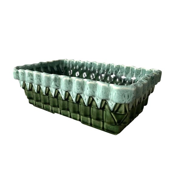 Vintage Green Drip Glaze Pottery Planter: MCM Garden Decor