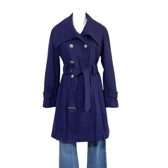 Vintage Guess Purple Wool Coat, Belted Y2K Pea Coat