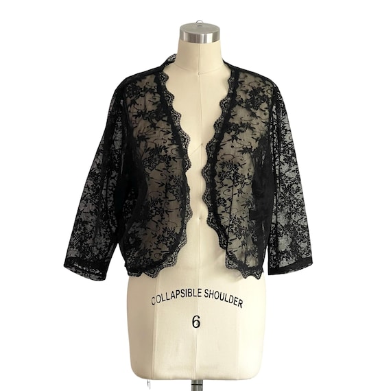 Vintage Black Lace Mesh Jacket: Shrug Jacket, Sheer, Whimsigoth, Lace Bolero Jacket, Gothic, Witchcore, Y2K 2000s 00s, Dressbarn Collection.