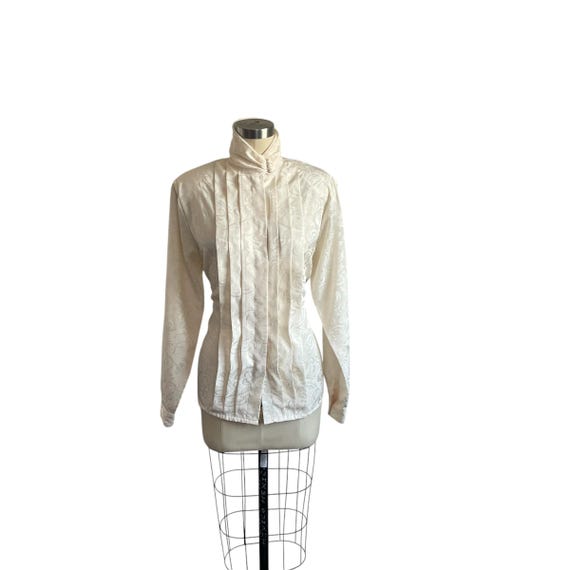 Vintage Worthington Ivory White Floral Paisley Blouse. Cream Ivy Pleated Victorian Blouse. Cottagecore. Prairiecore Glam Boho Dress Blouse.