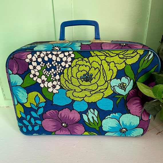 Vintage 60s Suitcase. Mod 60s Floral Suitcase. Bl… - image 3