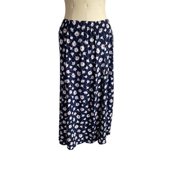 Vintage Blue Multicolor Floral Stretch Skirt. Long Cottagecore Daisy Skirt. Elastic Waist. Unbranded. Spring. Summer. Hippie. 60s. 70s.