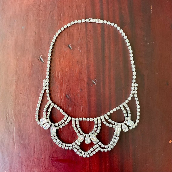 Vintage Crystal Rhinestone Costume Necklace. Diamond Bohemian Necklace. Bridal Glam. Mid Century. Victorian Glam. MCM. 40s. 50s. 60s.