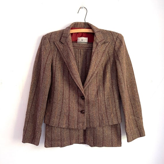 Vintage Plum Tree Brown Blazer and Skirt Set. Pinstripe Jacket and Skirt. Shoulder Pads. Pencil Skirt. Mid Century. MCM Style. 40s. 50s. 60s
