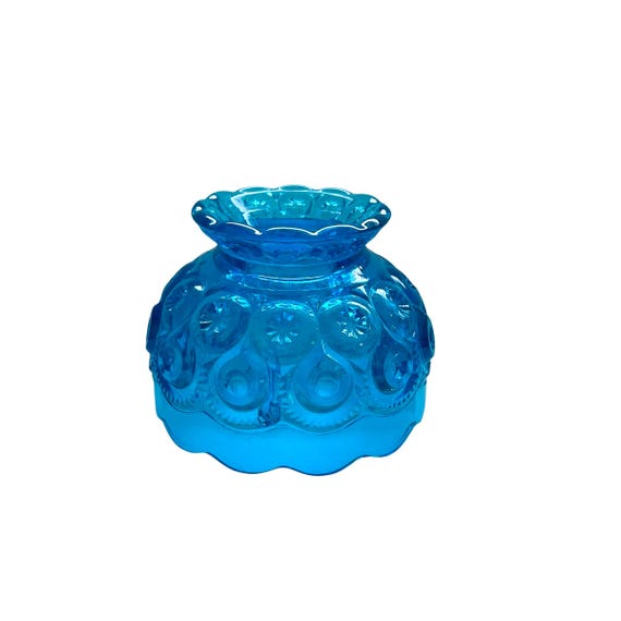 Vintage L E Smith Moon and Stars Blue Glass Fairy Lamp Lid. Small Cerulean Pedestal Oil Lamp Lid. Blue Glass Home Décor. 70s. 1970s.