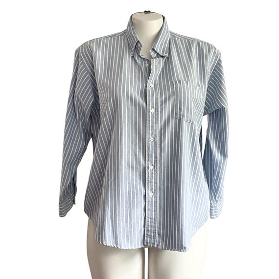 Vintage Croft & Barrow Striped Button-Down Shirt: Baby Blue, Size 17.5
