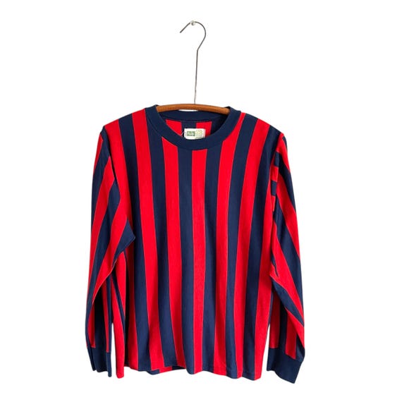 Vintage Pelé Blue and Red Striped Sweater Top. 70s Striped Rugby Football Sweater Shirt. Mens Crew Neck Striped Sports Shirt. 70s. 80s. 90s.