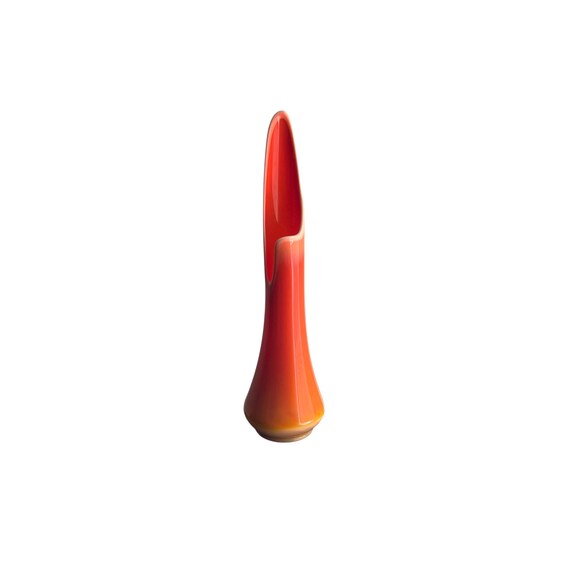 Vintage L.E. Smith Swung Vase. Red Orange Ombre Glass Art Vase. Medium Ombre Mid Century Swung Floor Vase. Ombre Mod Swing Vase. 60s. 70s.