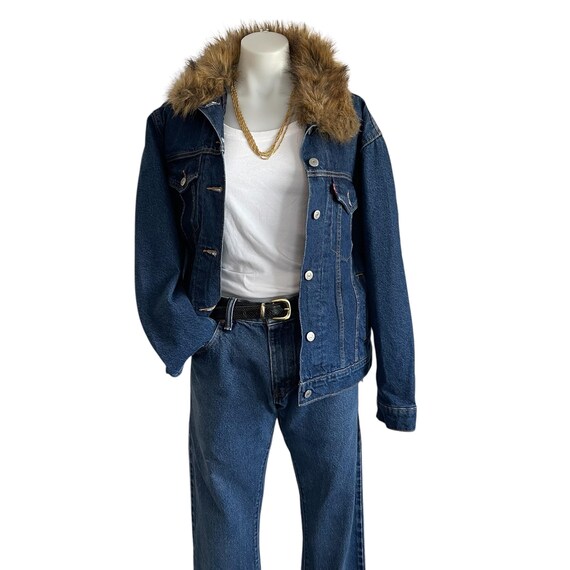 Vintage Levi's Red Tab Denim Trucker Jacket, Faux Fur Collar