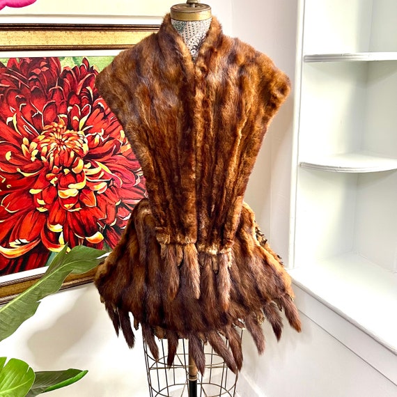 Vintage Reddish Brown Mink Stole. Mink Muff. Stri… - image 8