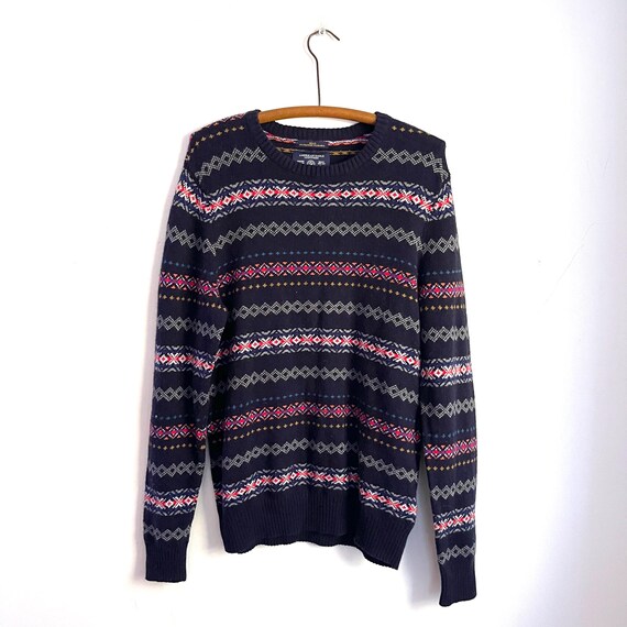 Vintage American Eagle Outfitters Sweater. Multicolor Striped Pullover Sweater. Red. Blue. White. Winter Cabincore. Grandpacore. 90s 00s.