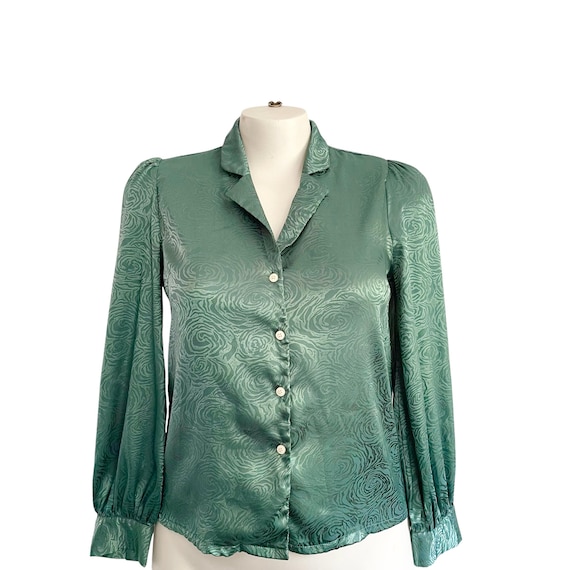 Vintage Mint Green Silky Rose Embossed Floral Blouse. Mod Casual Dress Blouse. Womens Casual Blouse. Business Casual Dress Blouse Top. Plus.